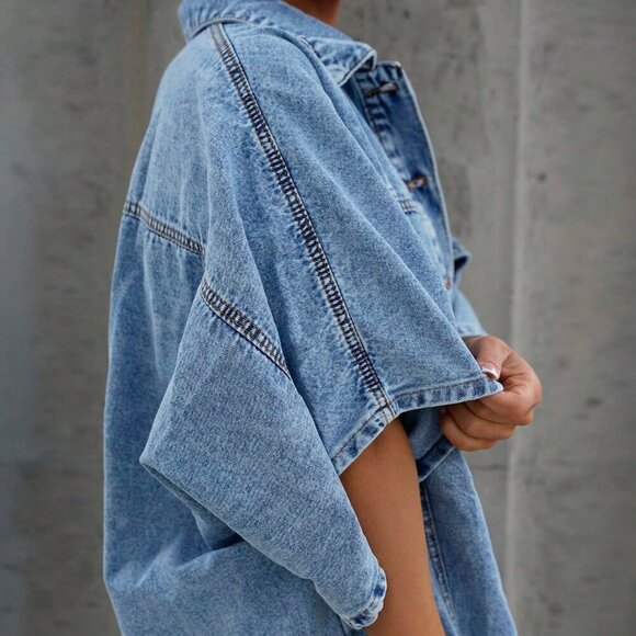 Blue Casual Women's button front mini Denim Dress - Picture 5 of 6